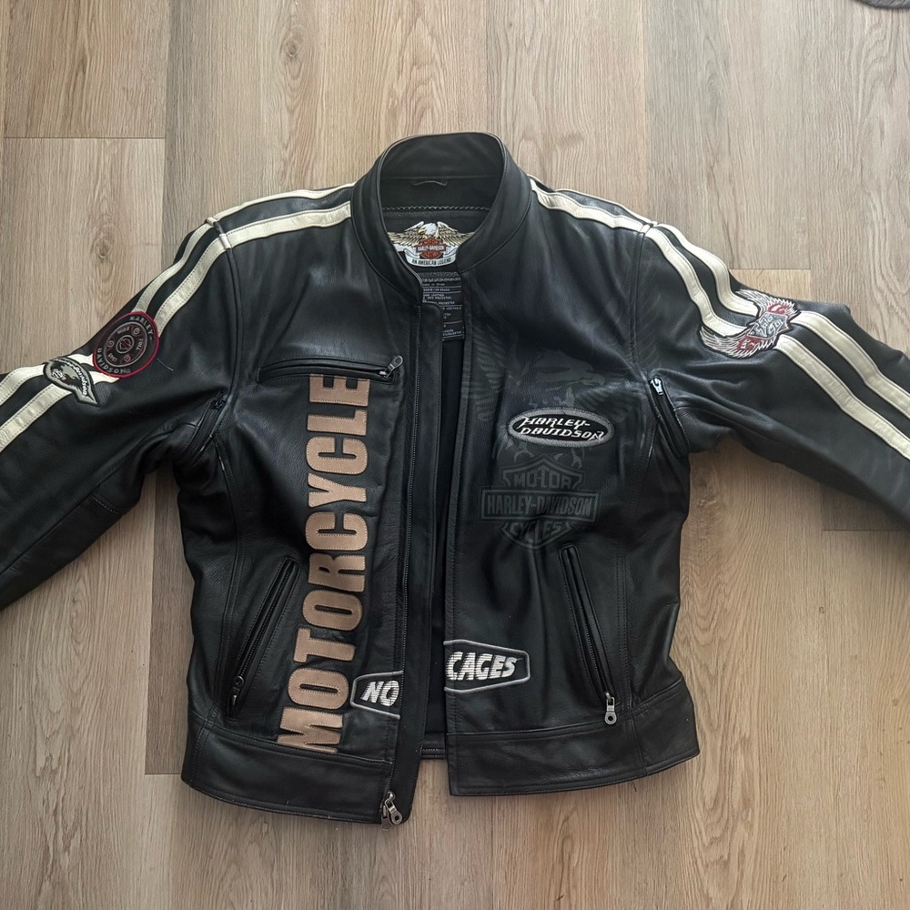 Harley-Davidson Black and White Leather Varsity Jacket